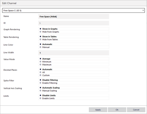 Channel Settings for a Disk Sensor Channel Settings for a Disk Sensor