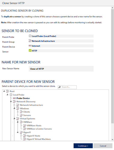 Clone Dialog for a Sensor Clone Dialog for a Sensor